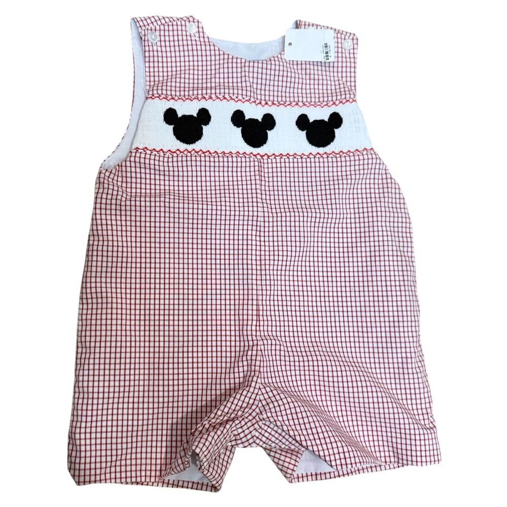 NWT Velani Classics 18M Disney Mickey Mouse Red and White Smocked Jon Jon